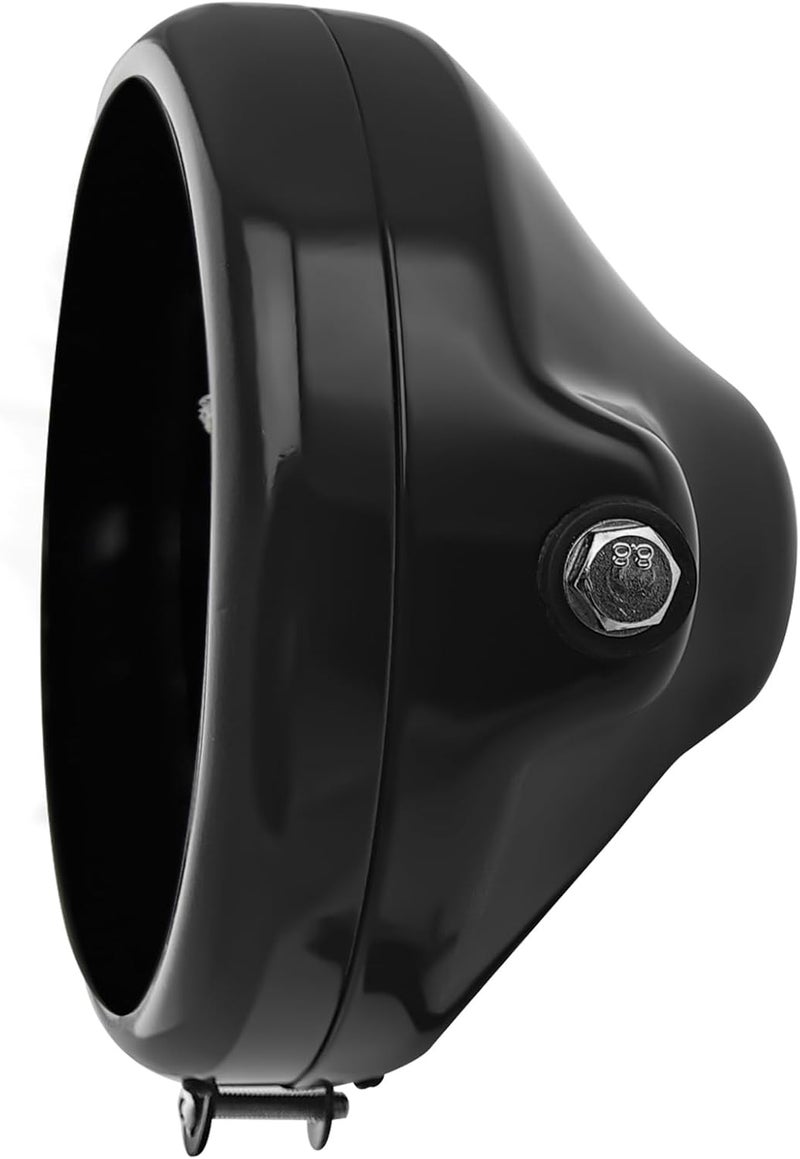 FATECIM 5.75" Round Motorcycle Headlight Bucket Housing Side Mount 5-3/4 Inch LED Headlamp Shell Protective Cover for Harley Kawasaki Honda Yamaha Suzuki Chopper Cafe Racer Bobber Gloss Black - Image 1